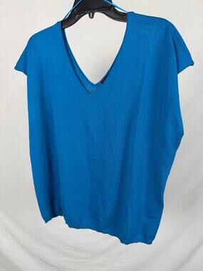 INC International Concepts Blue Double V-Neck Short Sleeve Knit Top Size XL NWT